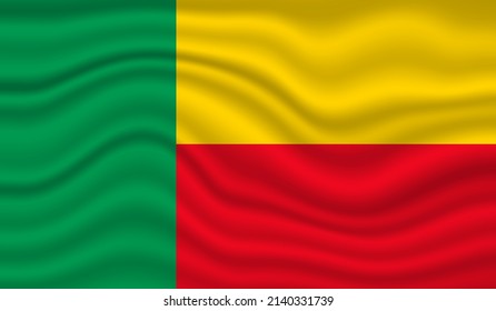 Diseño del vector Bandera Nacional de Benín. Indicador Benín 3D ondear ilustración vectorial de fondo