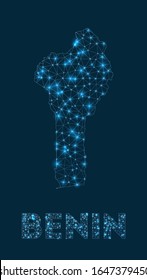 Benin network map. Abstract geometric map of the country. Internet connections and telecommunication design. Superb vector illustration.