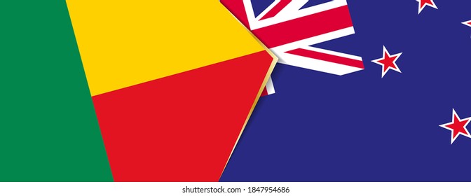 Benin and New Zealand flags, two vector flags symbol of relationship or confrontation.