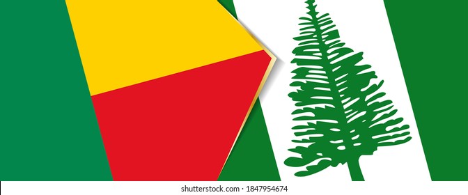 Benin und Norfolk Island Flaggen, zwei Vektorfahnen Symbol für Beziehung oder Konfrontation.