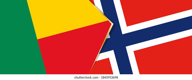 Benin and Norway flags, two vector flags symbol of relationship or confrontation.