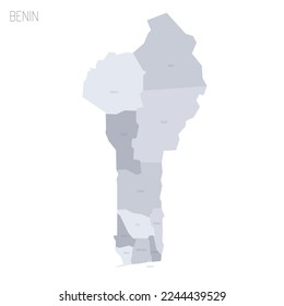 Benin political map of administrative divisions - departments. Grey vector map with labels.