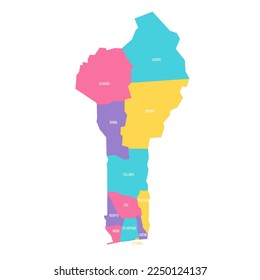 Benin political map of administrative divisions - departments. Colorful vector map with labels.