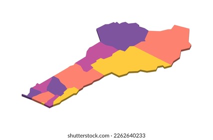 Benin political map of administrative divisions - departments. Isometric 3D blank vector map in four colors scheme.