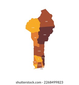 Benin political map of administrative divisions - departments. Flat vector map with name labels. Brown - orange color scheme.