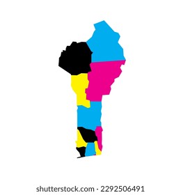Benin political map of administrative divisions - departments. Blank vector map in CMYK colors.