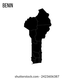 Benin political map of administrative divisions - departments. Blank black map and country name title.
