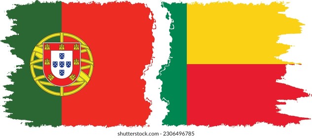 Benin and Portugal grunge flags connection, vector