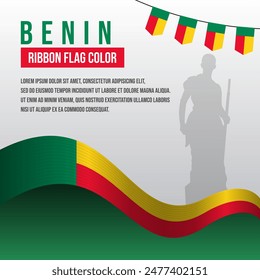 Benin ribbon flag with Amazon statue silhouette and decoration