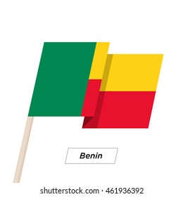 Benin Ribbon Waving Flag Isolated on White. Vector Illustration. Benin Flag with Sharp Corners