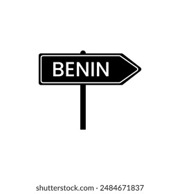 Benin Straßenschild. Name des Countrys auf schwarzen Straßenverkehrszeichen Board Design Vektorillustration.