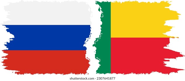 Benin and Russia grunge flags connection, vector