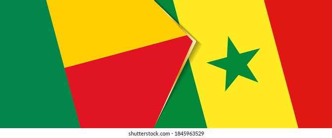 Benin und Senegal Flaggen, zwei Vektorfahnen Symbol für Beziehung oder Konfrontation.