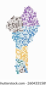Benin, shape of the country built of colored cells. Digital style map of Benin on white background. Small size square blocks. Modern vector illustration.