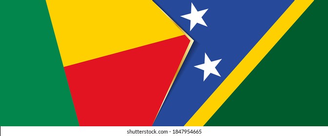 Benin and Solomon Islands flags, two vector flags symbol of relationship or confrontation.
