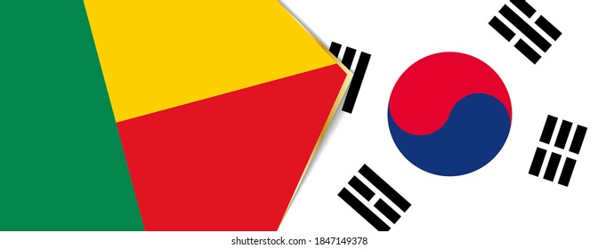 Benin und Südkorea Flaggen, zwei Vektorflaggen Symbol für Beziehung oder Konfrontation.