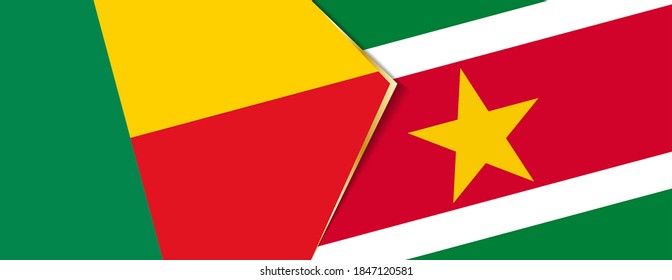 Benin und Suriname Flaggen, zwei Vektorfahnen Symbol für Beziehung oder Konfrontation.