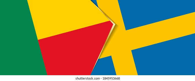 Benin and Sweden flags, two vector flags symbol of relationship or confrontation.