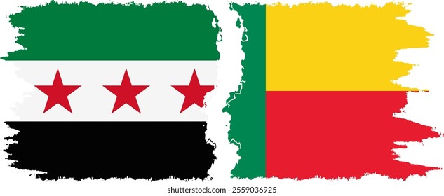 Benin and Syrian Revolution grunge flags connection, vector