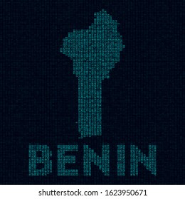 Benin tech map. Country symbol in digital style. Cyber map of Benin with country name. Superb vector illustration.