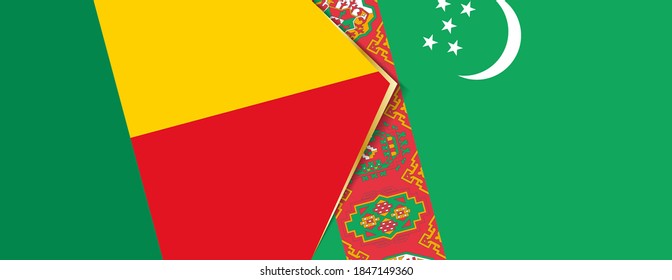 Benin und Turkmenistan Flaggen, zwei Vektorflaggen Symbol für Beziehung oder Konfrontation.