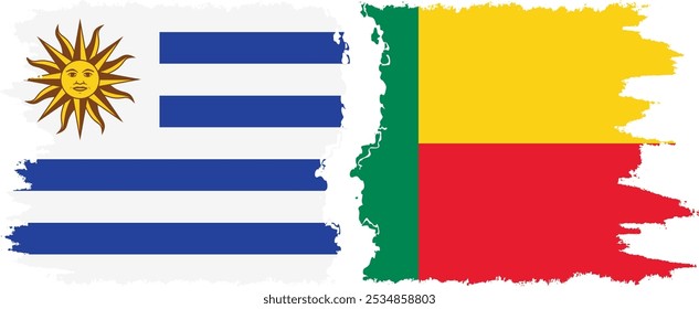 Benin und Uruguay Grunge Fahnen Verbindung, Vektor