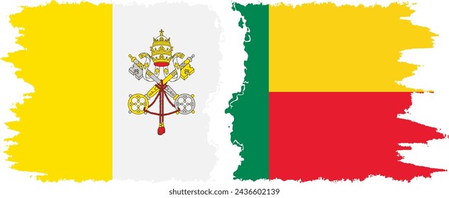 Benin and Vatican grunge flags connection, vector