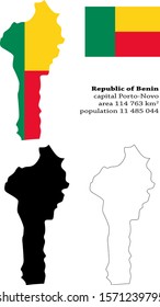 Benin vector map, flag, borders, mask , capital, area and population infographic