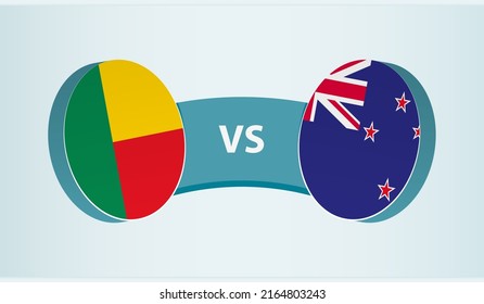 Benin versus New Zealand, team sports competition concept. Round flag of countries.
