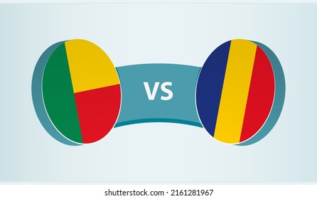 Benin versus Romania, team sports competition concept. Round flag of countries.
