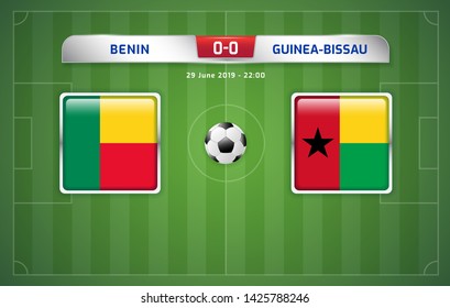 Benin vs Guinea-Bissau scoreboard broadcast template for sport soccer africa tournament 2019 Group F and football championship in egypt vector illustration