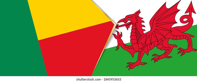 Benin and Wales flags, two vector flags symbol of relationship or confrontation.