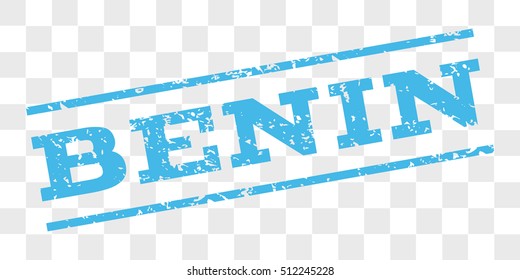 Benin watermark stamp. Text caption between parallel lines with grunge design style. Rubber seal stamp with unclean texture. Vector light blue color ink imprint on a chess transparent background.