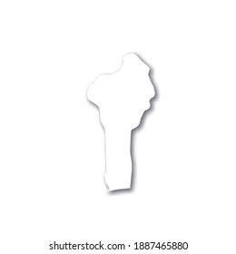 Benín - mapa blanco de silueta 3D del área del país con sombra caída sobre fondo blanco. Simple ilustración vectorial plana.