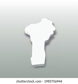 Benin - white 3D silhouette map of country area with dropped shadow on grey background. Simple flat vector illustration