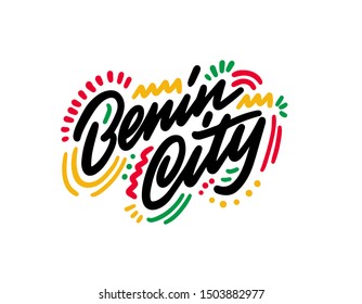 Benin Word Text Creative Handwritten Font and Swoosh Shape Design Vector Illustration.