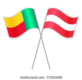 Beninese and Austrian crossed flags. Benin combined with Austria isolated on white. Language learning, international business or travel concept.