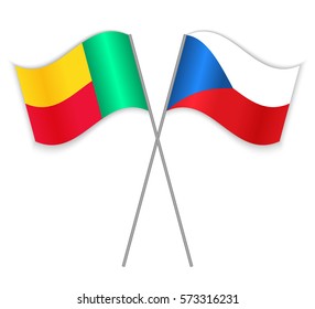 Beninese and Czech crossed flags. Benin combined with Czech Republic isolated on white. Language learning, international business or travel concept.