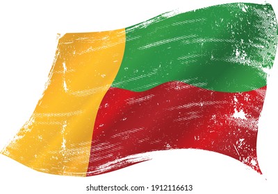 Beninese Grunge winkende Fahne. Eine Grunge-Flagge von Benin im Wind für Sie. 