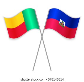 Beninese and Haitian crossed flags. Benin combined with Haiti isolated on white. Language learning, international business or travel concept.