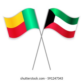Beninese and Kuwaiti crossed flags. Benin combined with Kuwait isolated on white. Language learning, international business or travel concept.