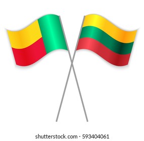 Beninese and Lithuanian crossed flags. Benin combined with Lithuania isolated on white. Language learning, international business or travel concept.