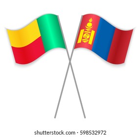 Beninese and Mongolian crossed flags. Benin combined with Mongolia isolated on white. Language learning, international business or travel concept.