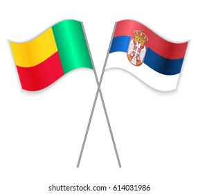 Beninese and Serbian crossed flags. Benin combined with Serbia isolated on white. Language learning, international business or travel concept.