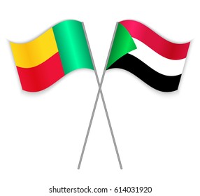 Beninese and Sudanese crossed flags. Benin combined with Sudan isolated on white. Language learning, international business or travel concept.