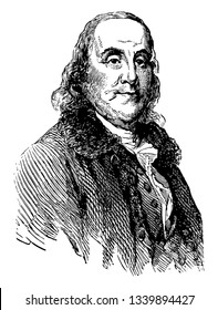 Benjamin Franklin 1706 to 1790 he was polymath author printer politician inventor of the franklin stove lighting rod and bifocal glasses and one of the founding fathers of the United States vintage 