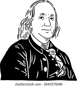 Benjamin Franklin American Founding Father of the United States Hand draw Portrait line art Illustration 