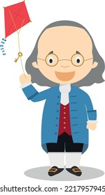 Benjamin Franklin cartoon character. Vector Illustration. Kids History Collection.