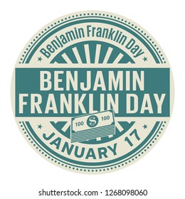 Benjamin Franklin Day, January 17, rubber stamp, vector Illustration