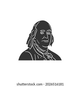 Benjamin Franklin Icon Silhouette Illustration. United States President Vector Graphic Pictogram Symbol Clip Art. Doodle Sketch Black Sign.